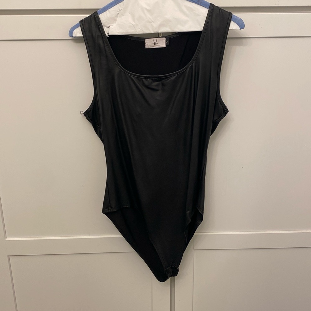 Black Faux Leather Bodysuit